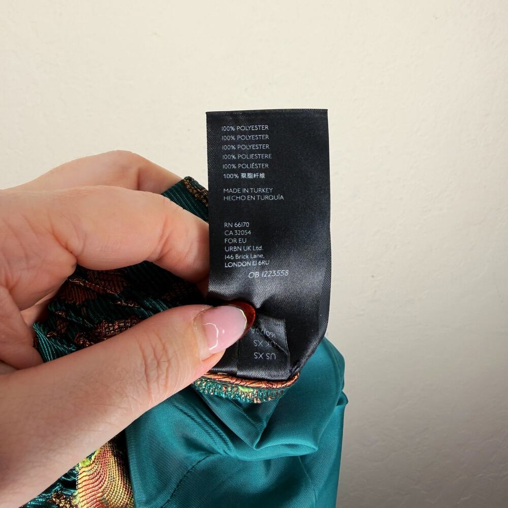 Anthropologie Maeve Melyssa Jacquard Jade Gold Metallic Paisley Trouser Pants XS - Picture 14 of 16